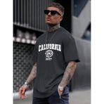 Trendseninle California United State 91 Baskılı Füme Oversize Erkek T-shirt