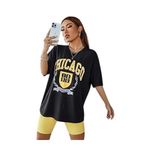 Trendseninle Chicago 1980 Baskılı Siyah Oversize Kadın T-shirt