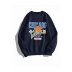 Trendseninle Chicago 76 Baskılı Koyu Lacivert Oversize Kadın Sweatshirt