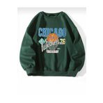 Trendseninle Chicago 76 Baskılı Koyu Yeşil Oversize Kadın Sweatshirt