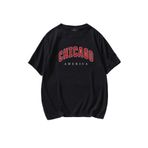 Trendseninle Chicago Siyah Oversize Erkek T-shirt