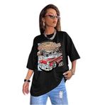 Trendseninle Compeltition Baskılı Siyah Oversize Kadın T-shirt