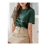 Trendseninle Dağ Perseverance Baskılı Nefti Yeşili Oversize Kadın T-shirt