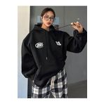 Trendseninle Daily Baskılı Siyah Oversize Kapüşonlu Hoodie Kadın Sweatshirt