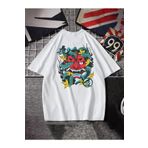 Trendseninle Devil Sırt Baskılı Beyaz Kırmızı Oversize Erkek T-shirt