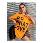 Trendseninle Do What Baskılı Turuncu Oversize Kadın T-shirt