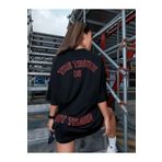 Trendseninle Dream Siyah Baskılı Oversize Kadın T-shirt