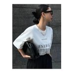 Trendseninle Energy Attitude Baskılı Beyaz Oversize Kadın T-shirt