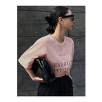 Trendseninle Energy Attitude Baskılı Pudra Pembe Oversize Kadın T-shirt
