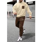 Trendseninle Erkek Bej Kahve Cebi California Baskılı Alt Üst Eşofman Takım M Ts-Clffsdsddds