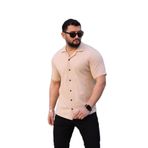 Trendseninle Erkek Bej Örme Kısa Kollu Gömlek;Bej,2Xl