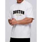 Trendseninle Erkek Beyaz Boston 1997 Baskı Detay %100 Organik Pamuk Örme Oversize Tişört - Beyaz 01