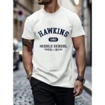 Trendseninle Erkek Beyaz Hawkins Baskı Detay %100 Organik Pamuk Örme Oversize Tişört - XL