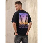 Trendseninle Erkek Siyah La Tropical Baskı Detay Organik Pamuk Örme Oversize Tişört - Siyah-02
