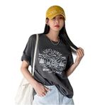 Trendseninle Explore Baskılı Koyu Gri Bisiklet Yaka Oversize Kadın T-shirt