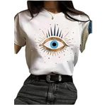 Trendseninle Eye Baskı Beyaz Regular Kadın T-shirt