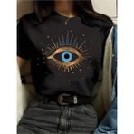 Trendseninle Eye Baskılı Siyah Regular Kadın T-shirt