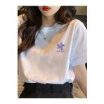 Trendseninle Flower Baskılı Oversize Beyaz1 Oversize Kadın T-shirt