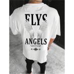 Trendseninle Flys Angels Baskılı Beyaz Oversize Erkek T-shirt