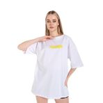 Trendseninle Freedom Baskılı Beyaz Oversize Kadın T-shirt