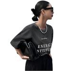 Trendseninle Füme Energy Attitude Baskılı Füme Oversize Kadın T-shirt