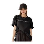 Trendseninle Funny Baskılı Siyah Oversize Kadın T-shirt