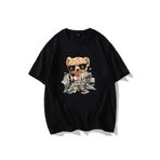 Trendseninle Gözlüklü Ayı Baskılı Siyah Oversize Erkek T-shirt