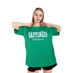 TrendSeninle Happıness Baskılı Yeşil Oversize Kadın T-shirt