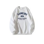 Trendseninle Hawkins Baskılı Koyu Beyaz Oversize Kadın Sweatshirt