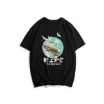 Trendseninle Higher Palace Baskılı Siyah-Turkuaz Oversize Erkek T-shirt