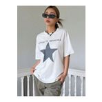 Trendseninle İmpossible Star Baskılı Beyaz Oversize Kadın T-shirt