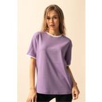 Trendseninle İnterlok Lila Penye Oversize Kadın T-shirt