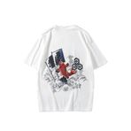 Trendseninle Japon Balığı Sırt Baskılı Mavi Beyaz Oversize Erkek T-shirt