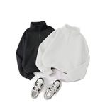 Trendseninle Kadın 3 Iplik Beyaz Siyah Oversize Yarım Fermuarlı 2li Sweatshirt Set, S/M