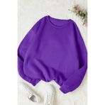 TrendSeninle Kadın 3 Iplik Düz Bisiklet Yaka Sweatshirt, L, MOR