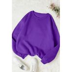 TrendSeninle Kadın 3 Iplik Düz Bisiklet Yaka Sweatshirt, XL, MOR