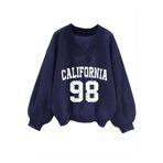 Trendseninle Kadın 3 Iplik Lacivert California 98 Baskılı V Yaka Oversize Sweatshirt L Ts-C333Cc2L