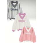 Trendseninle Kadın 3 Iplik Lightgri Beyaz Pembe 3'Lü Comfort In Paris Baskılı V Yaka Oversize Sweatshirt Xl Ts-070822-Kdn-3Lu