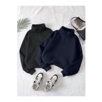 Trendseninle Kadın 3 Iplik Siyah Lacivert Oversize Yarım Fermuarlı 2li Sweatshirt Set, S/M