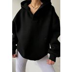 Trendseninle Kadın 3 Iplik Siyah Relax Yaka Detay Oversize Kapüşonlu Sweatshirt M Ts-Rllxxxsss