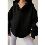Trendseninle Kadın 3 Iplik Siyah Relax Yaka Detay Oversize Kapüşonlu Sweatshirt Xl Ts-Rllxxxsss