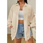 Trendseninle Kadın Bej Tek Cepli Bürümcük Oversize Gömlek - XL