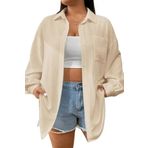 Trendseninle Kadın Bej Tek Cepli Bürümcük Oversize Gömlek;Bej,S