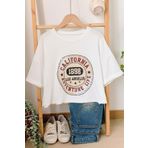 Trendseninle Kadın Beyaz Bisiklet Yaka California Baskılı Crop T-Shirt, L