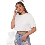 TrendSeninle Kadın Beyaz Bisiklet Yaka Oversize Crop T-shirt Beyaz M