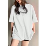 Trendseninle Kadın Beyaz Bisiklet Yaka Thousand Baskılı Oversize T-Shirt, L