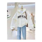 Trendseninle Kadın Beyaz Brooklyn Baskılı Kapüşon Detay Fermuarlı Hırka S/M Ts-Xxbrklnn