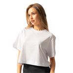 TrendSeninle Kadın Beyaz Oversize Bisiklet Yaka Crop Tişört BEYAZ M