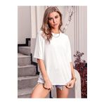 TrendSeninle Kadın Beyaz Oversize T-shirt Açık Beyaz S