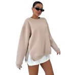 TrendSeninle Kadın Bisiklet Yakalı Yanı Yarım Fermuar Detaylı Sweatshirt, L, Bej